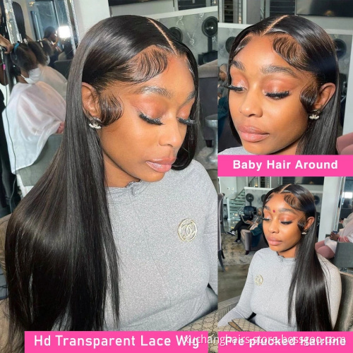 Virgin Brazilian human hair lace front wigs for black women silk straight wave cuticle aligned hair HD lace frontal wig